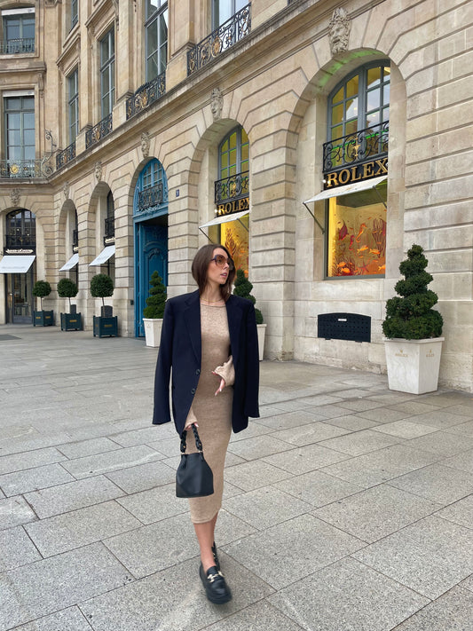 Robe pull dos nu Camel